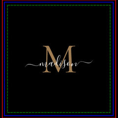 Elegant Black Gold Monogram Feminine Script Name Shower Curtain