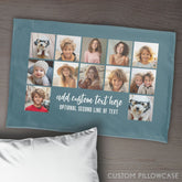 12 Photo Collage Grid - 2 Text boxes - blue white Pillow Case