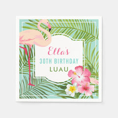 Tropical Pink Flamingo 30th Birthday Luau Napkins