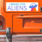 I BRAKE FOR ALIENS Cute UFO Spaceship Bumper Sticker