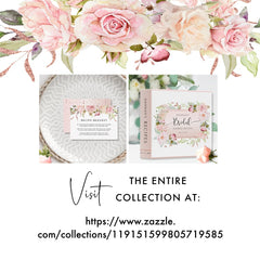 Pink, Rose Gold Floral Bridal Shower Recipe Card