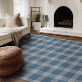Modern Farmhouse Rug, Blue And White Plaid Area Rug