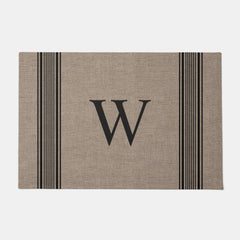 Rustic Burlap Farmhouse Ticking Stripe Monogram Doormat