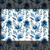 Stylish Navy Blue Watercolor Flowers Monogram Kitchen Towel