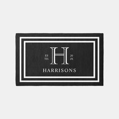 Monogram Family Year Established Black White Rug