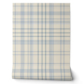 Classic Soft Blue & Beige Plaid Wallpaper