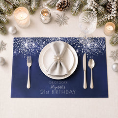 Birthday navy blue silver glitter paper placemat