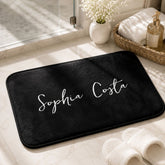 Trendy Script Modern Custom Signature Name Black Bath Mat