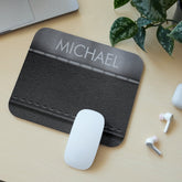 Black Leather Look Metal Band Monogram Mouse Pad