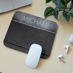 Black Leather Look Metal Band Monogram Mouse Pad