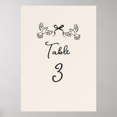 Minimal Hand-Drawn Doves Wedding Table Number Card Holder
