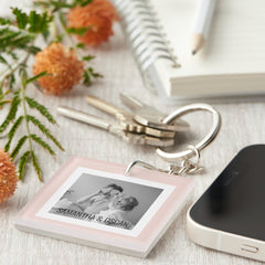 Modern Family Photo Pastel Pink Simple Gift Keychain