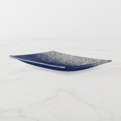 Navy Blue Silver Glitter Girly Monogram Name Trinket Tray
