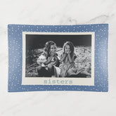 Sisters Simple Modern Blue Dots Customized Photo Trinket Tray