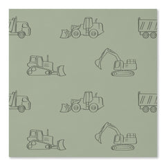 Construction Vehicles Builder Boy Truck Sage Green Wallpaper