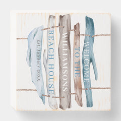 Personalize Coastal Driftwood Welcome Beach House Wooden Box Sign