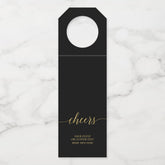 Gold & Black Elegant Minimal Script Cheers Party Bottle Hanger Tag
