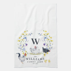 Rustic Farmhouse Chicken | Family Name Monogram Kitchen Towel