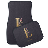 Personalized Gold Blue Elegant Floral Monogram L Car Floor Mat