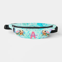Cute Happy Turtle Girl Ocean Turquoise Name Fanny Pack