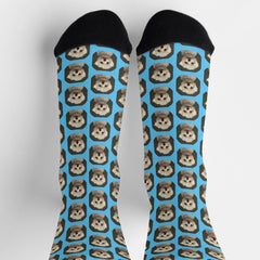 Custom Cute Pet Photo Pattern Light Blue Socks