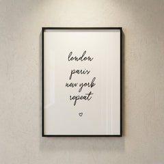 'London Paris New York Repeat' Poster | Pink 8x10