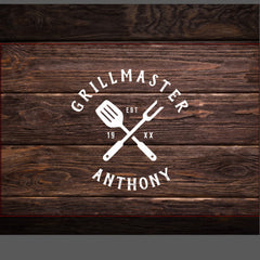 Custom Retro GRILLMASTER Rustic Dark Wood Print Serving Tray