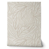Japandi Line art leaves minimal neutral beige Wallpaper