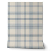 Masculine Muted Blue Plaid w/ Linen Texture Wallpaper