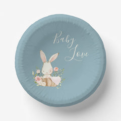 Blue Baby Love Script Baby Shower Paper Bowls