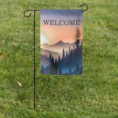 Double Sided Sunrise Over the Mountains Welcome Garden Flag