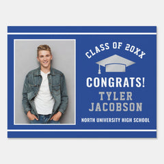 Congrats Modern Royal Blue Custom Photo Graduation Sign