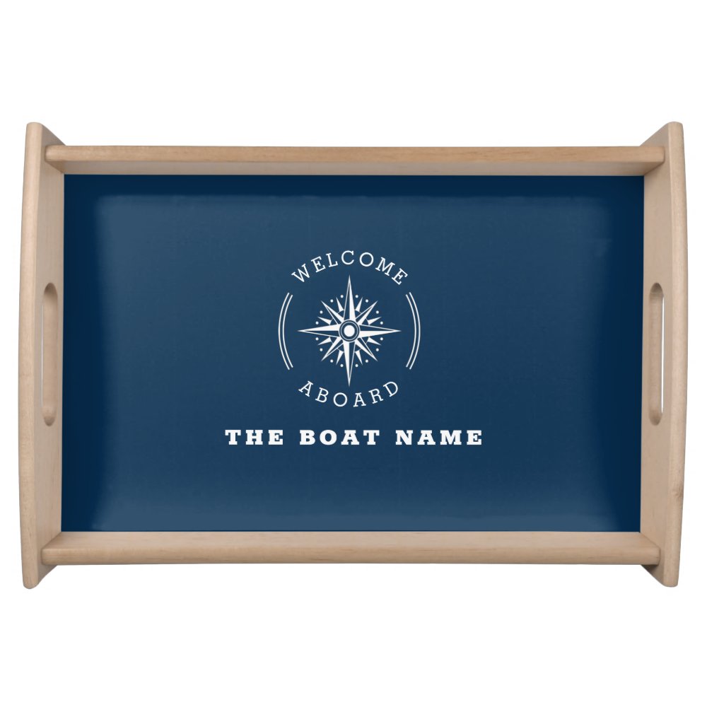 elegant navy blue nautical compass boat serving tray