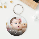 Custom Baby Photo Name Handwriting Script Keychain