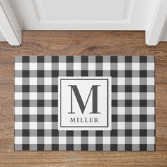 Modern Farmhouse Black Buffalo Plaid Monogrammed Doormat