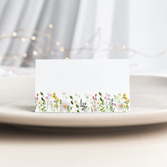 Minimalist elegant wildflowers wedding place card