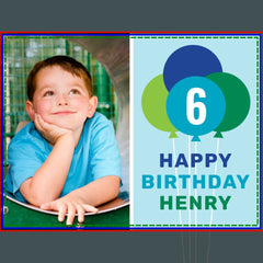 Blue Green Balloons Boys Birthday Photo Sign