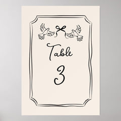 Minimal Hand-Drawn Doves Wedding Table Number Card Holder