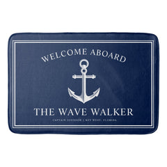 Nautical Boat Welcome | Navy and White Bath Mat