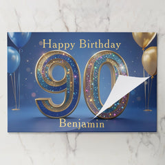 Blue Gold Glitter 90th Birthday Paper Placemat