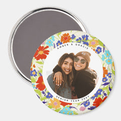 Round Photo Pretty Wildflower Frame with Text Magnet