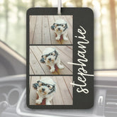 Trendy 3 Photos black & white modern script name Air Freshener