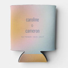 Celestial Pastel Blue Pink Grainy Gradient Wedding Can Cooler