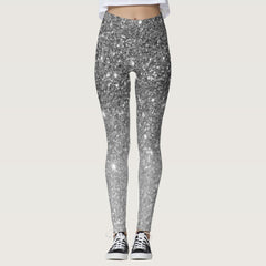 Modern Grey Glitter Sparkles Personalized Name Leggings