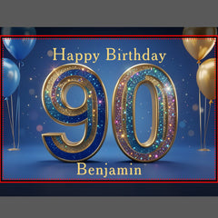 Blue Gold Glitter 90th Birthday Paper Placemat
