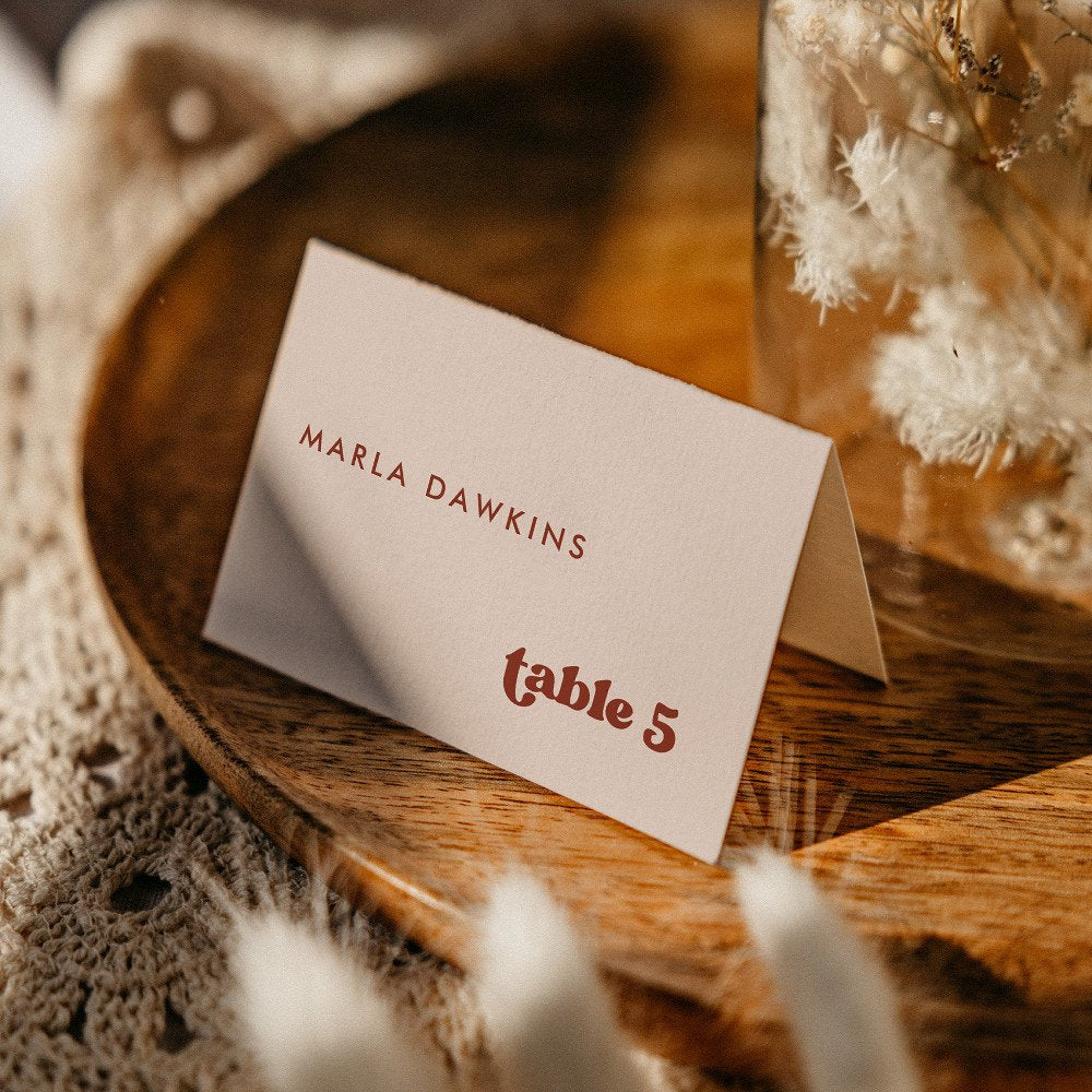 Stylish retro Peach Pink Wedding place card