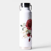 Red and Plum Roses Watercolor Floral with Monogram Water Bottle