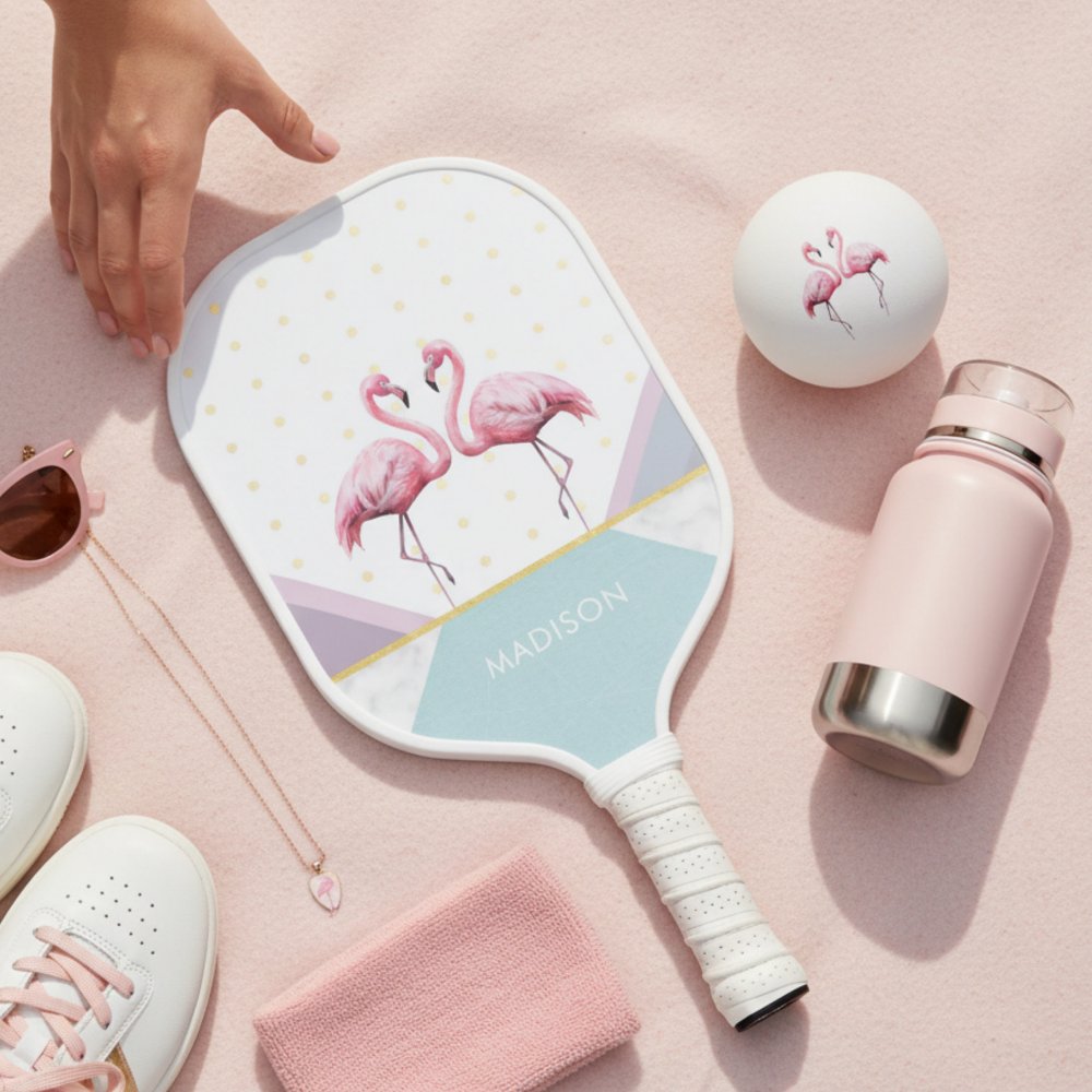 Modern Trendy Flamingo Pink Girly Name Pickleball Paddle