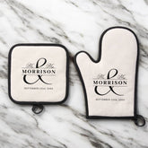 Wedding Favor Mr Mrs Black White Oven Mitt & Pot Holder Set
