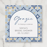 Italian Blue Tiles Grazie Bridal Shower Thank You Favor Tags